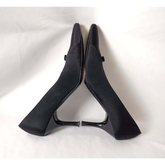 Vintage Ferragamo Black Grosgrain Ribbon Fabric Pumps Women 9.5 AA Bow Heels - Picture 6 of 11